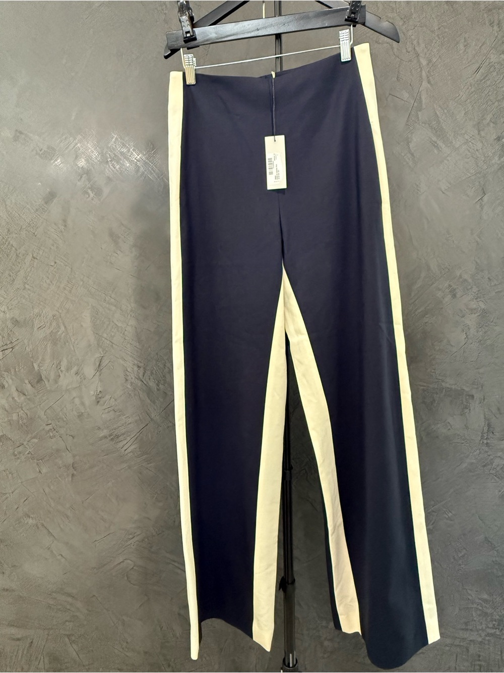 NWT MONSE Navy Wide-Leg Pants with Cream Side Stripes